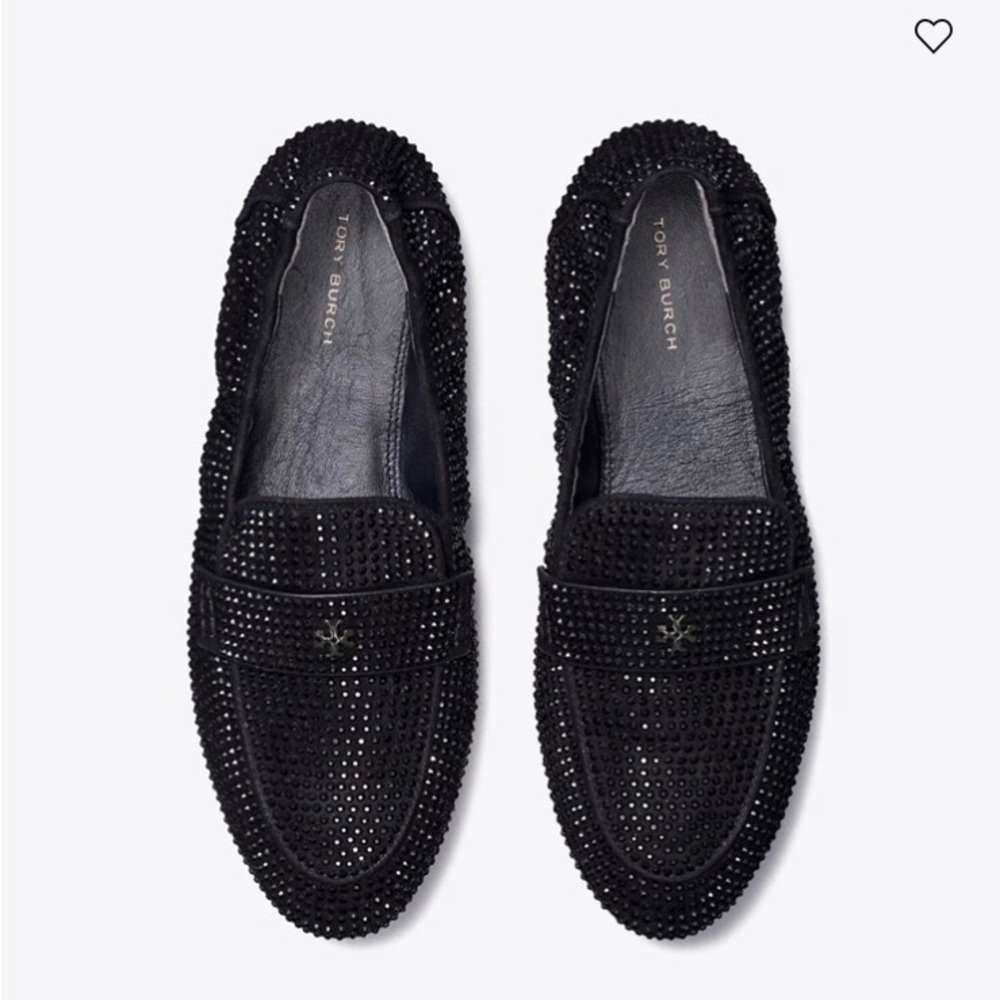 Tory Burch Black Crystal Embellished Loafers